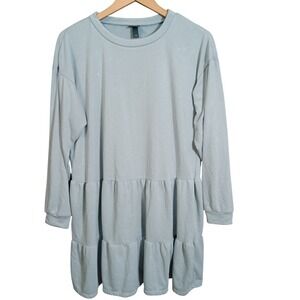 Wild Fable Light Blue Acid Washed Tiered Long Sleeve Sweatshirt Dress‎ Size L